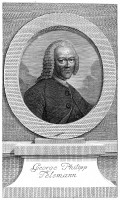 Telemann, Titelkupfer zur Bibliothek der schönen Wissenschaften und der freyen Künste nach dem Porträt von Lichtensteger (1764)